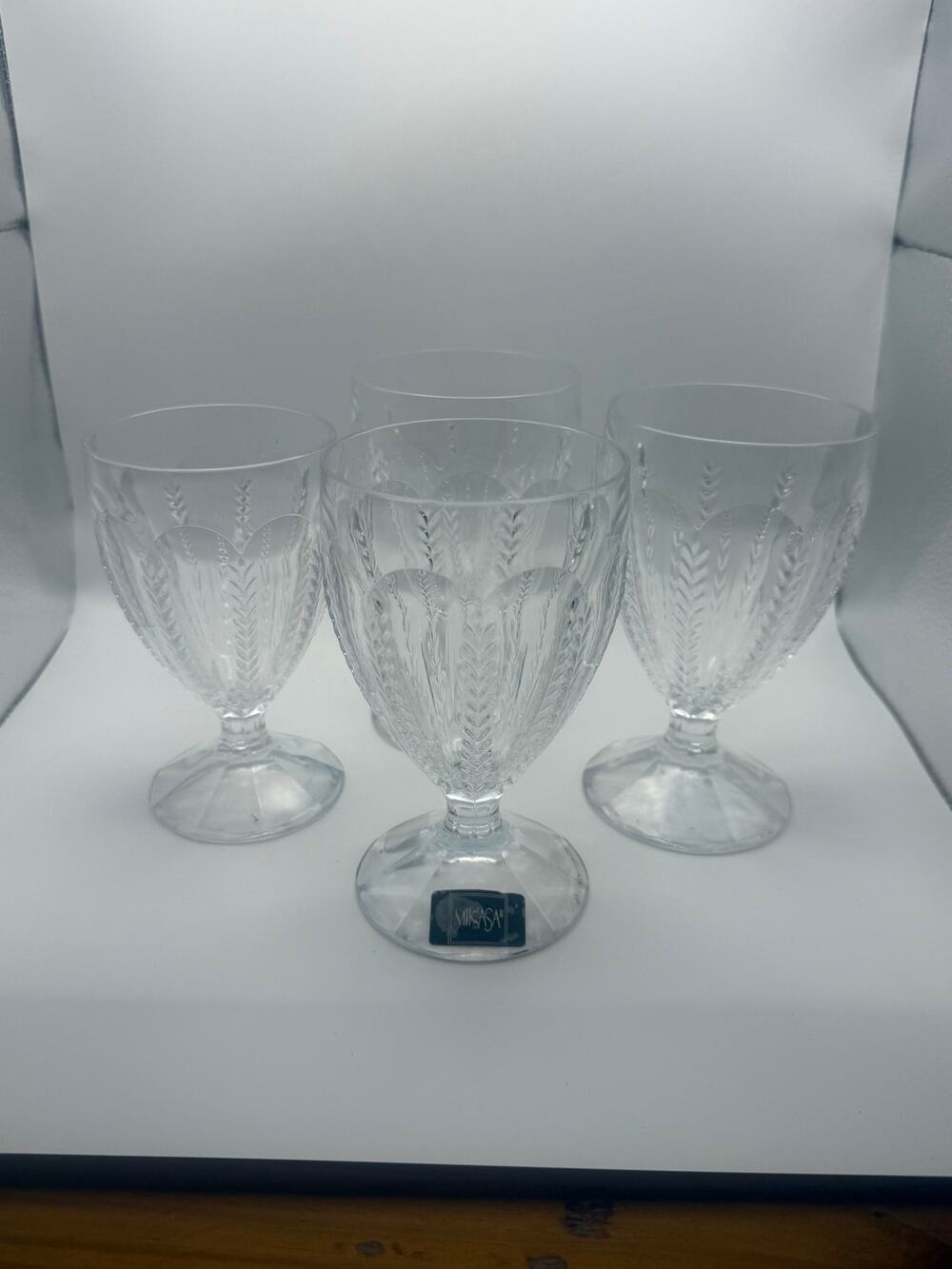 Set of 4 Mikasa Bismarck Lead Crystal Water Goblets Austria Cut Wheat NWT